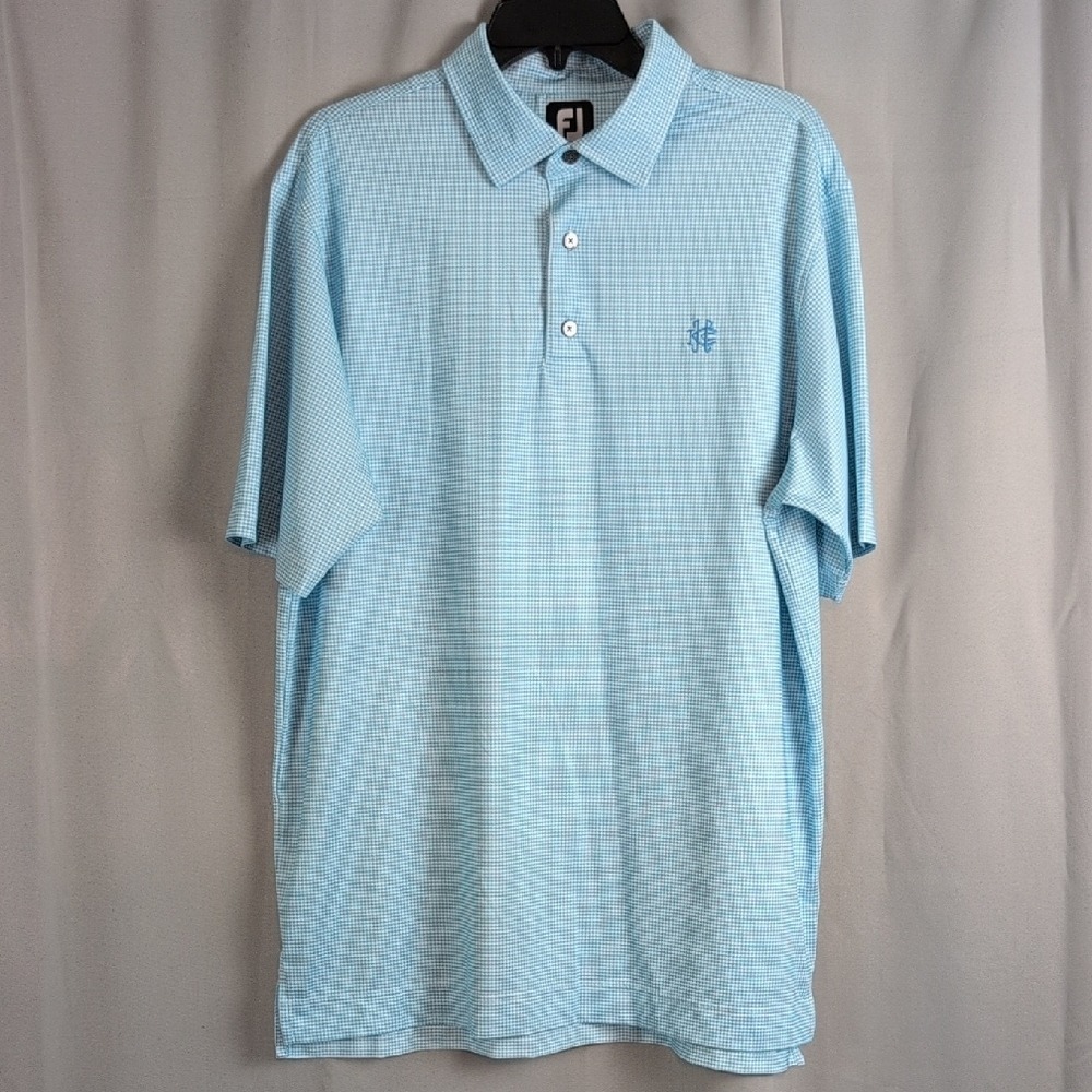 FootJoy FJ Mens Performance Golf Polo Shirt Blue Gingham Embroidered Logo Size L